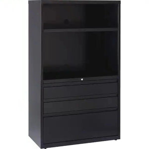 WorkPro® 36"W Lateral 3-Drawer/2-Shelf File Cabinet With Bookcase, Metal, Black