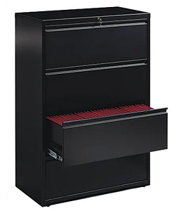 WorkPro® 36"W Lateral 4-Drawer File Cabinet, Metal, Black
