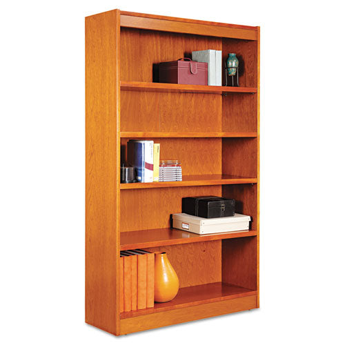 Alera Square Corner Wood Bookcase, Five-Shelf, 35.63w x 11.81d x 60h, Medium Cherry