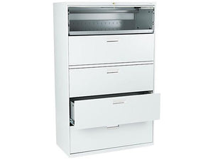 Brigade 600 Series Lateral File, 4 Legal/Letter-Size File Drawers, 1 Roll-Out File Shelf, Light Gray