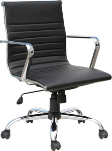 EOF Modern Style Mid Back Swivel Chair, Black/Chrome