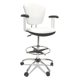 ShopSol Lab and Healthcare Seating, Supports Up to 300 lb, 21" to 28" Seat Height, White Seat/Back, Chrome Base