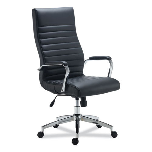 Alera Eddleston Leather Manager Chair, Supports Up to 275 lb, Black Seat/Back, Chrome Base