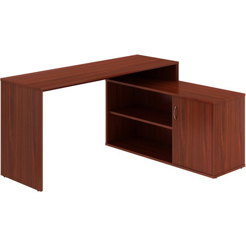 Lorell LYS L-Shape Workstation with Cabinet, Mahogany