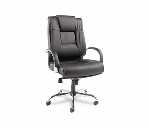 Alera Ravino Big/Tall High-Back Bonded Leather Chair, Headrest, Supports 450 lb, 20.07" to 23.74" Seat, Black, Chrome Base