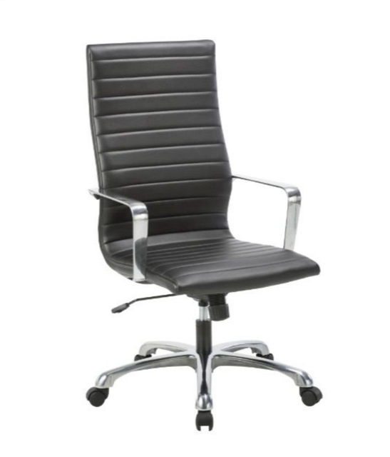 Upscale Series High-Back Modern Executive Chair w/ Arms - Steel Base / Arms - Black Vinyl