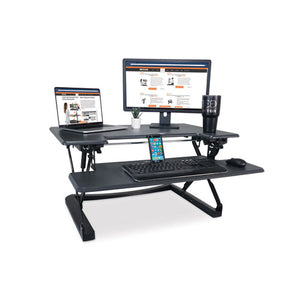 Victor High Rise Height Adjustable Standing Desk with Keyboard Tray, 36" x 31.25" x 5.25" to 20", Gray/Black